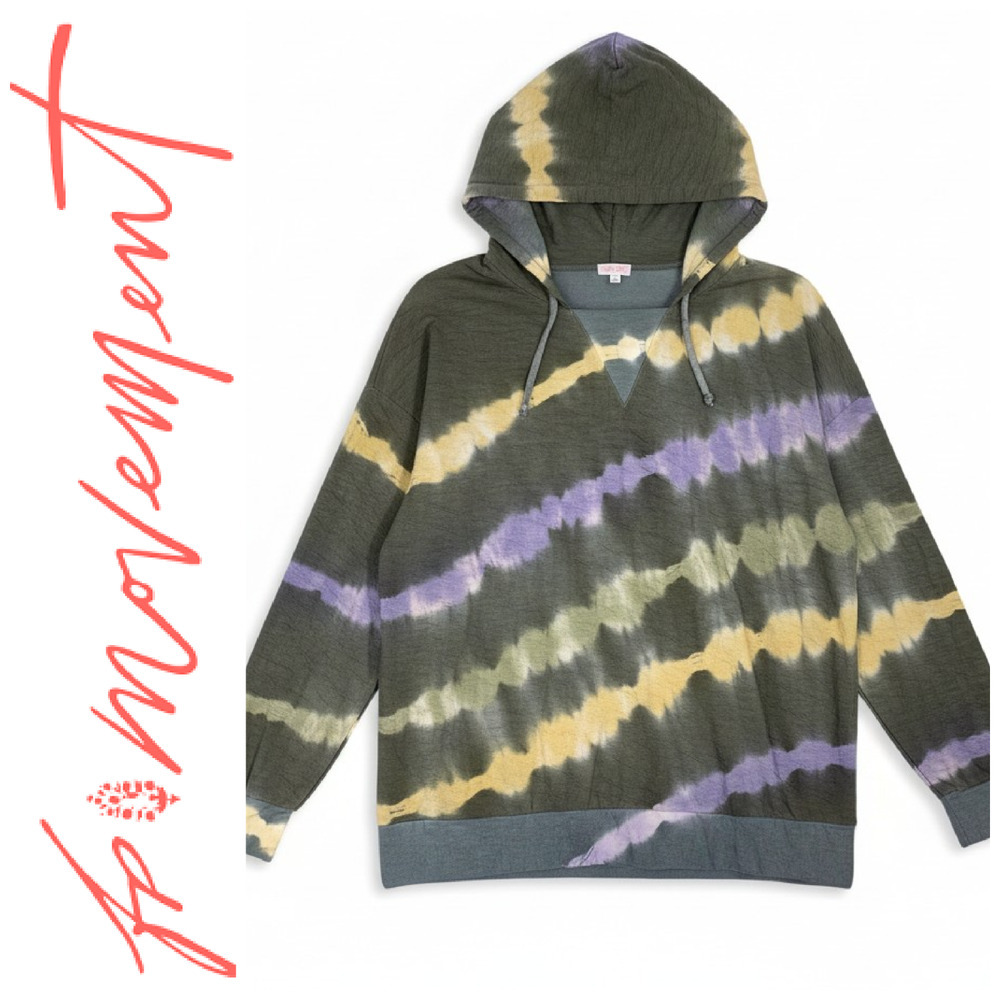NEW Free People x FP Movement Tie-Dye Hoodie Sweatshirt LS Top Sz M Olive Gold